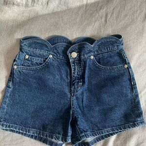 Maje Scalloped Denim Shorts